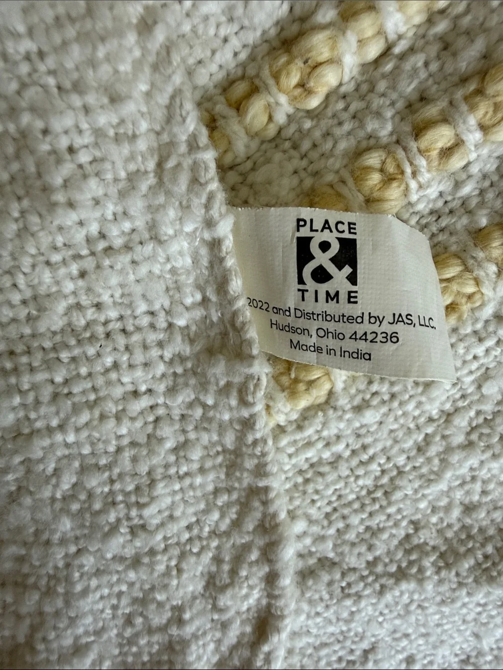 Cream Throw Blanket with Mustard Grid and Fringe